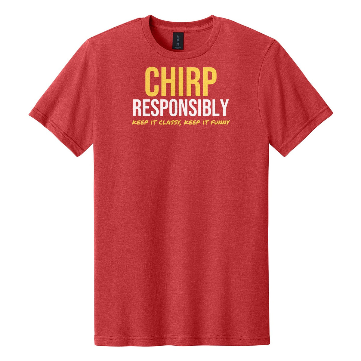 Chirp Responsibly hockey tee in Red Mist