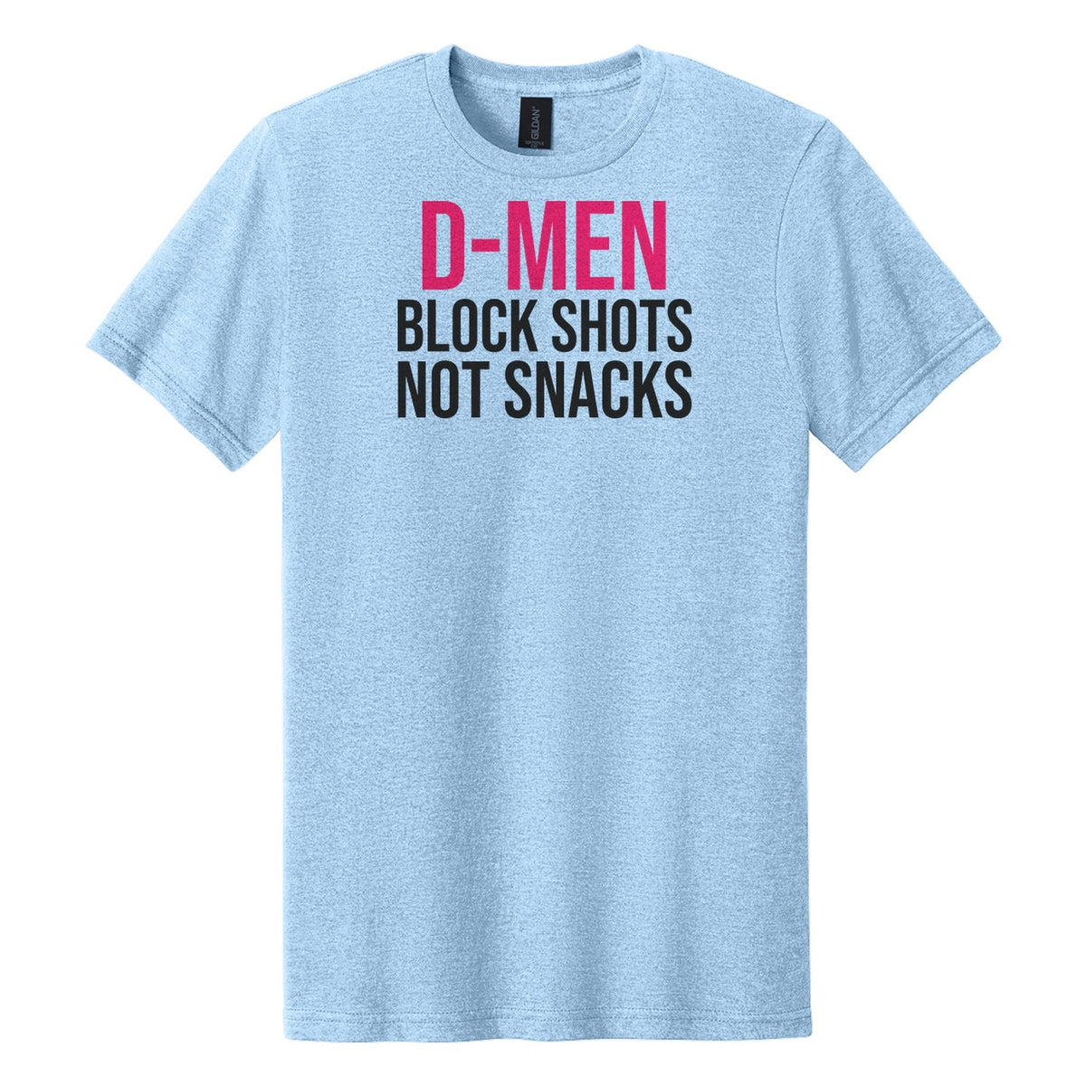 D-Men Block Shots Not Snacks hockey tee in Light Blue Mist