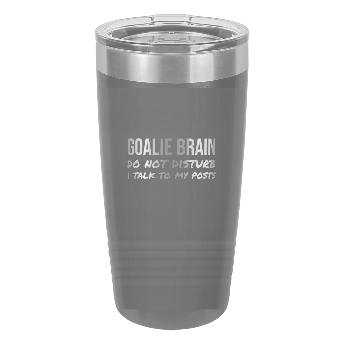 Goalie Brain Do Not Disturb hockey tumbler in Dark Gray