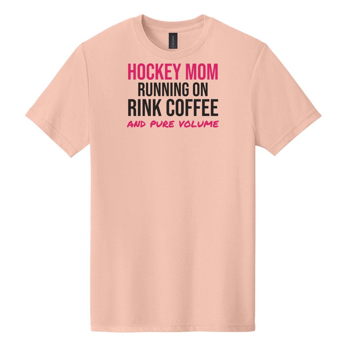 Hockey Mom Running On Rink Coffee hockey tee in Dusty Rose
