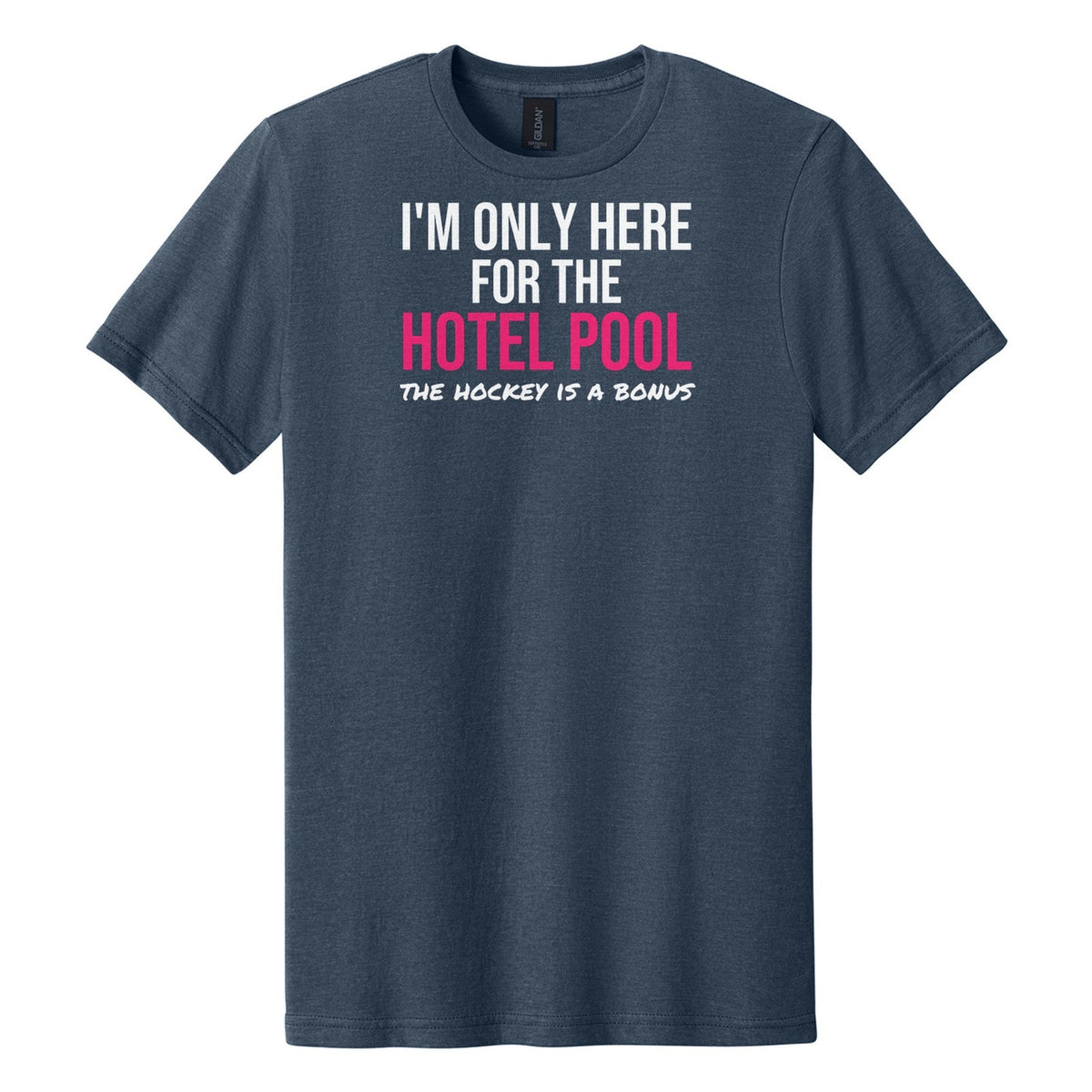Here For The Hotel Pool hockey tee in Navy Mist