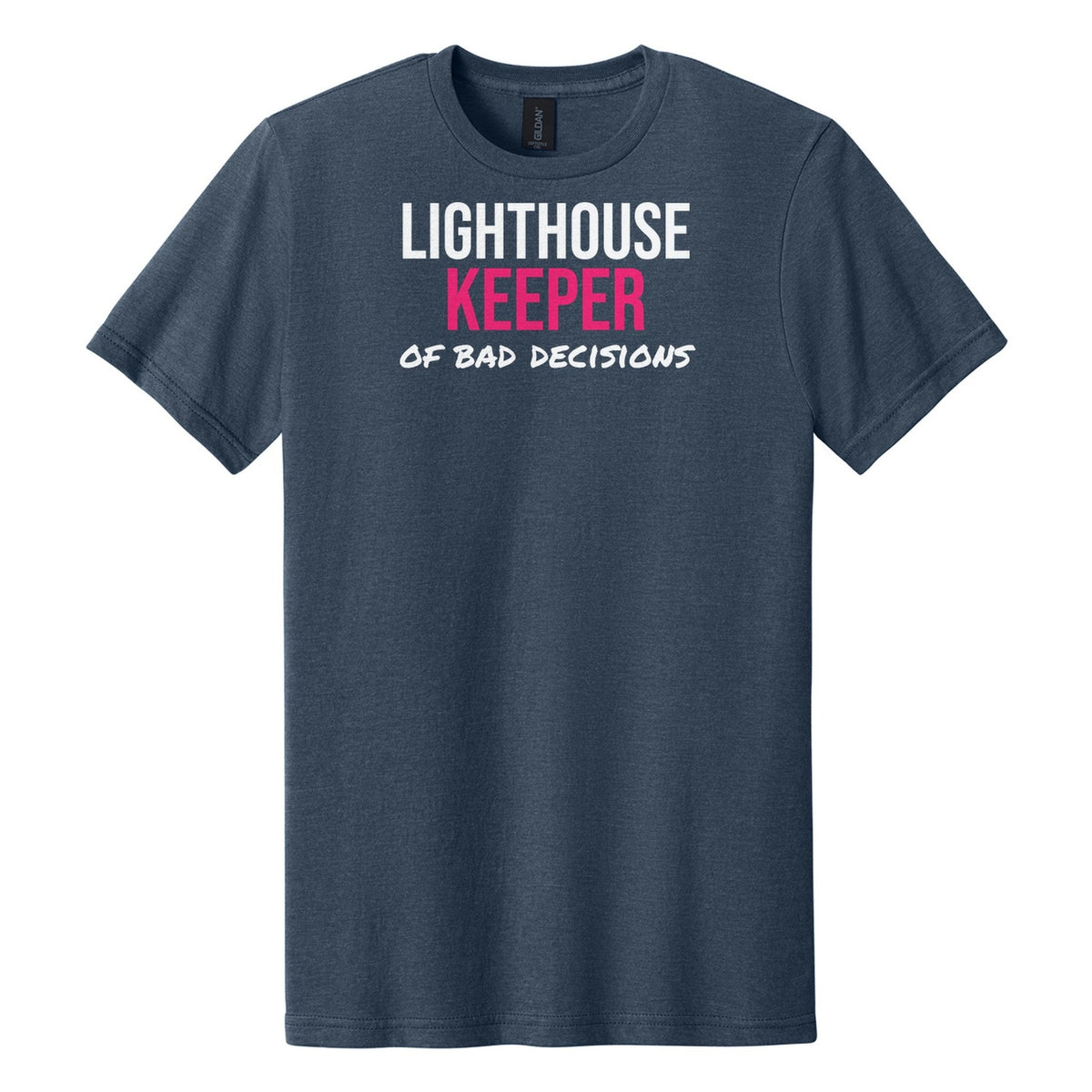 Lighthouse Keeper Of Bad Decisions tee on Gildan Softstyle CVC 64000CVC in Navy Mist