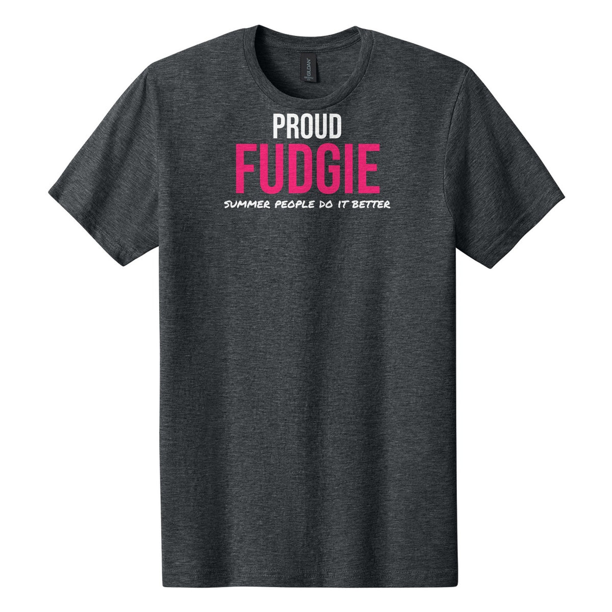 Proud Fudgie tee on Gildan Softstyle CVC 64000CVC in Dark Heather
