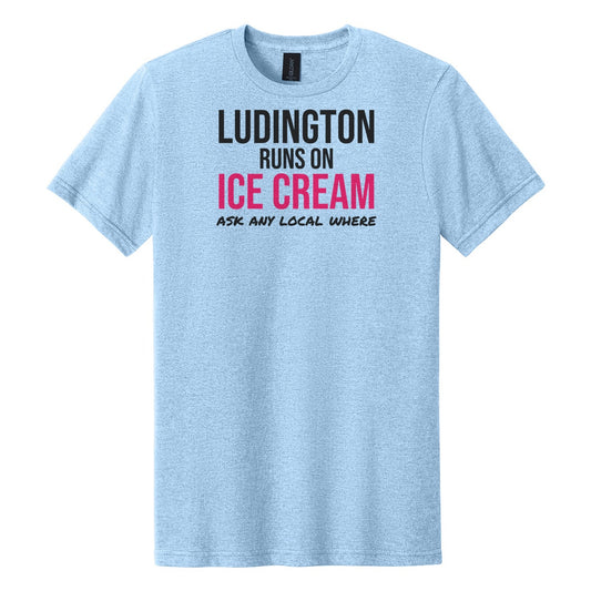 Ludington Runs On Ice Cream tee on Gildan Softstyle CVC 64000CVC in Light Blue Mist