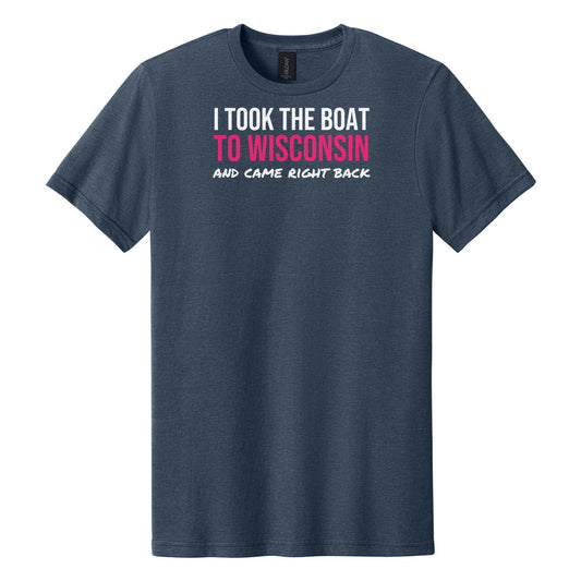 I Took The Boat To Wisconsin tee on Gildan Softstyle CVC 64000CVC in Navy Mist
