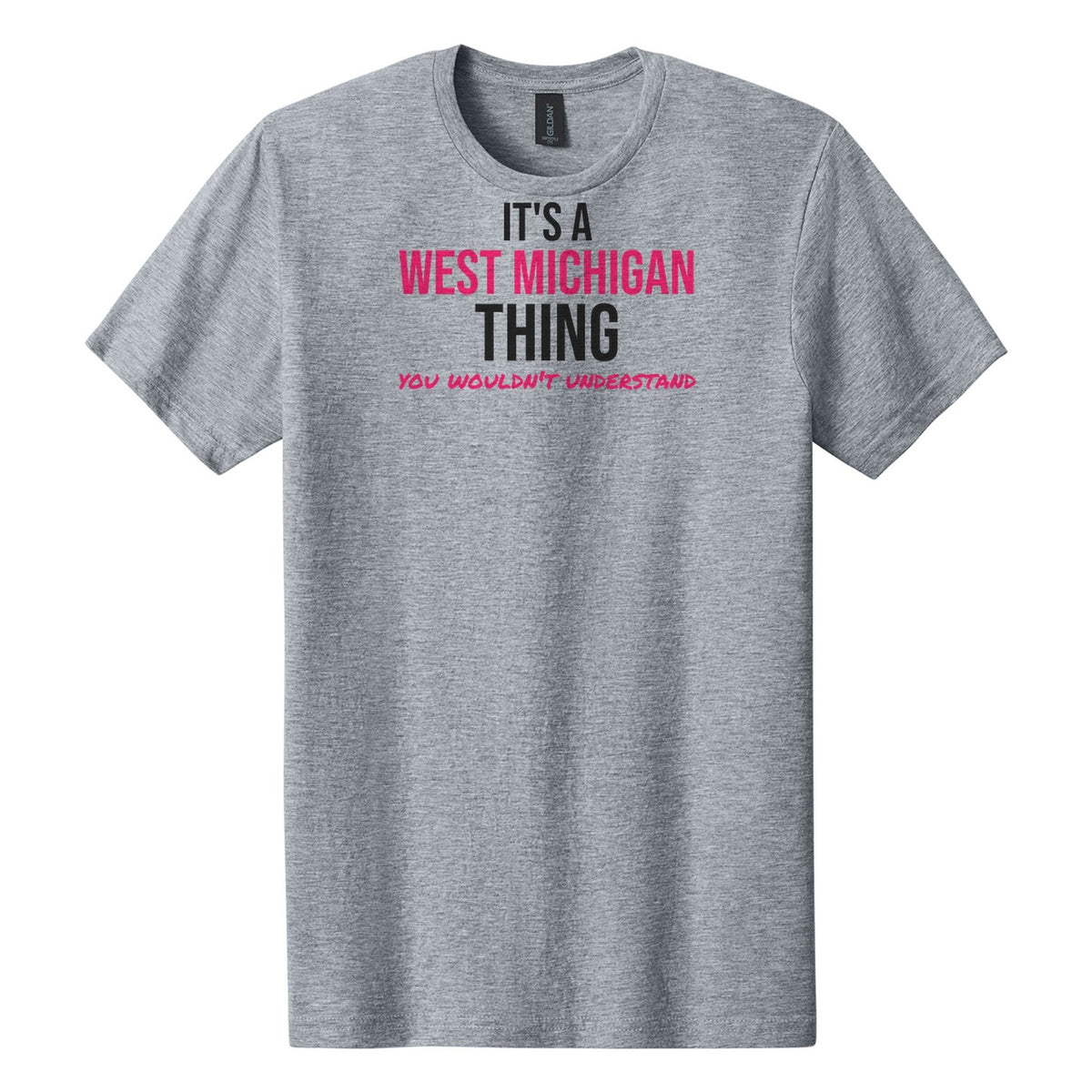 It's A West Michigan Thing tee on Gildan Softstyle CVC 64000CVC in Ring Spun Sport Grey