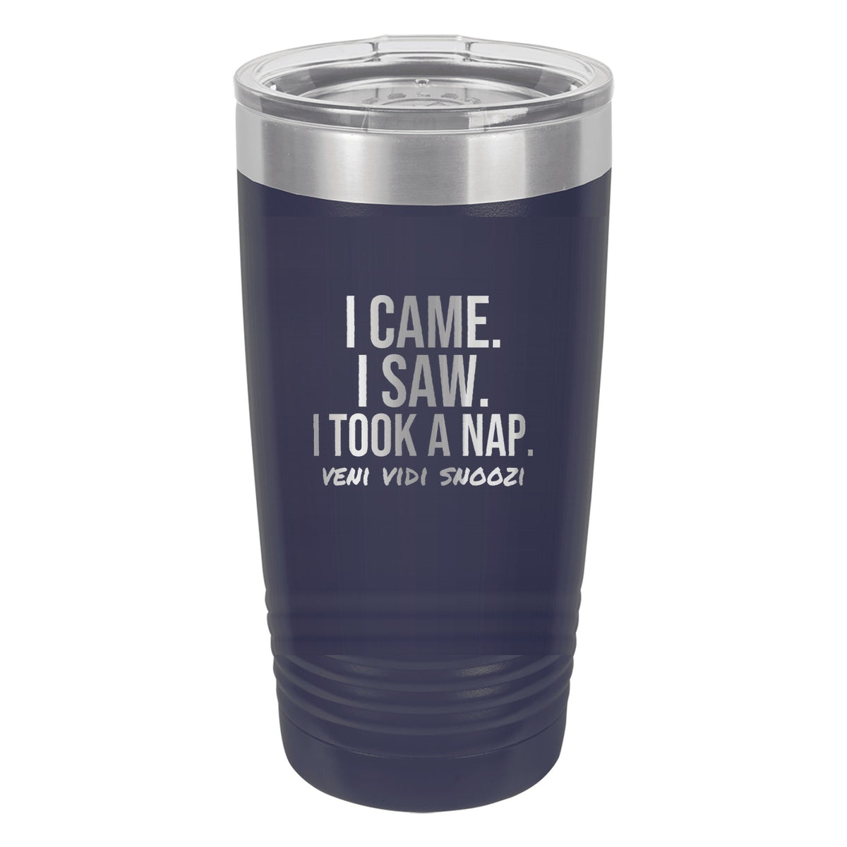 I Came I Saw I Took A Nap laser etched 20 oz Polar Camel ringneck tumbler in Navy Blue
