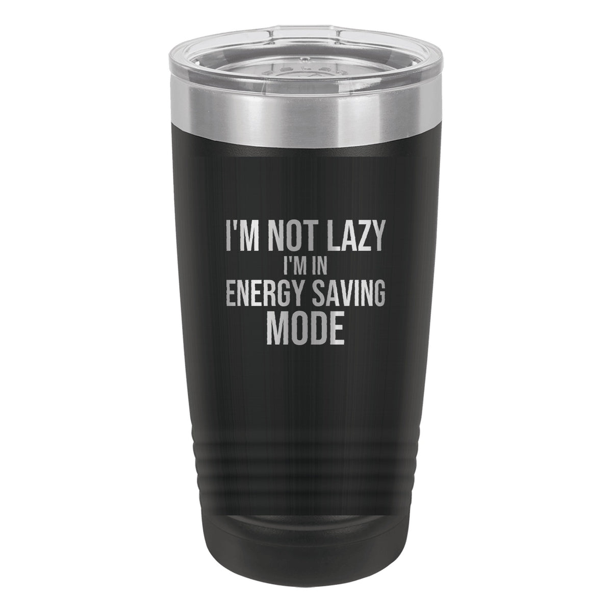 Energy Saving Mode laser etched 20 oz Polar Camel ringneck tumbler in Black