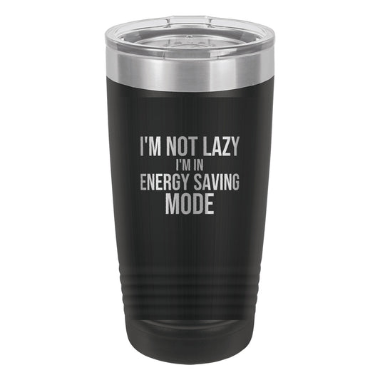 Energy Saving Mode laser etched 20 oz Polar Camel ringneck tumbler in Black