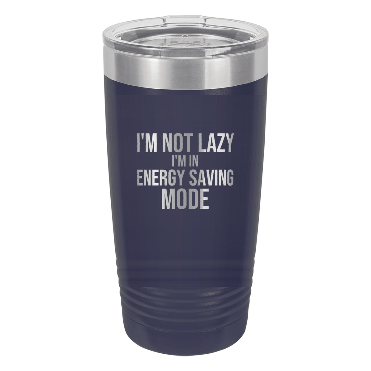 Energy Saving Mode laser etched 20 oz Polar Camel ringneck tumbler in Navy Blue