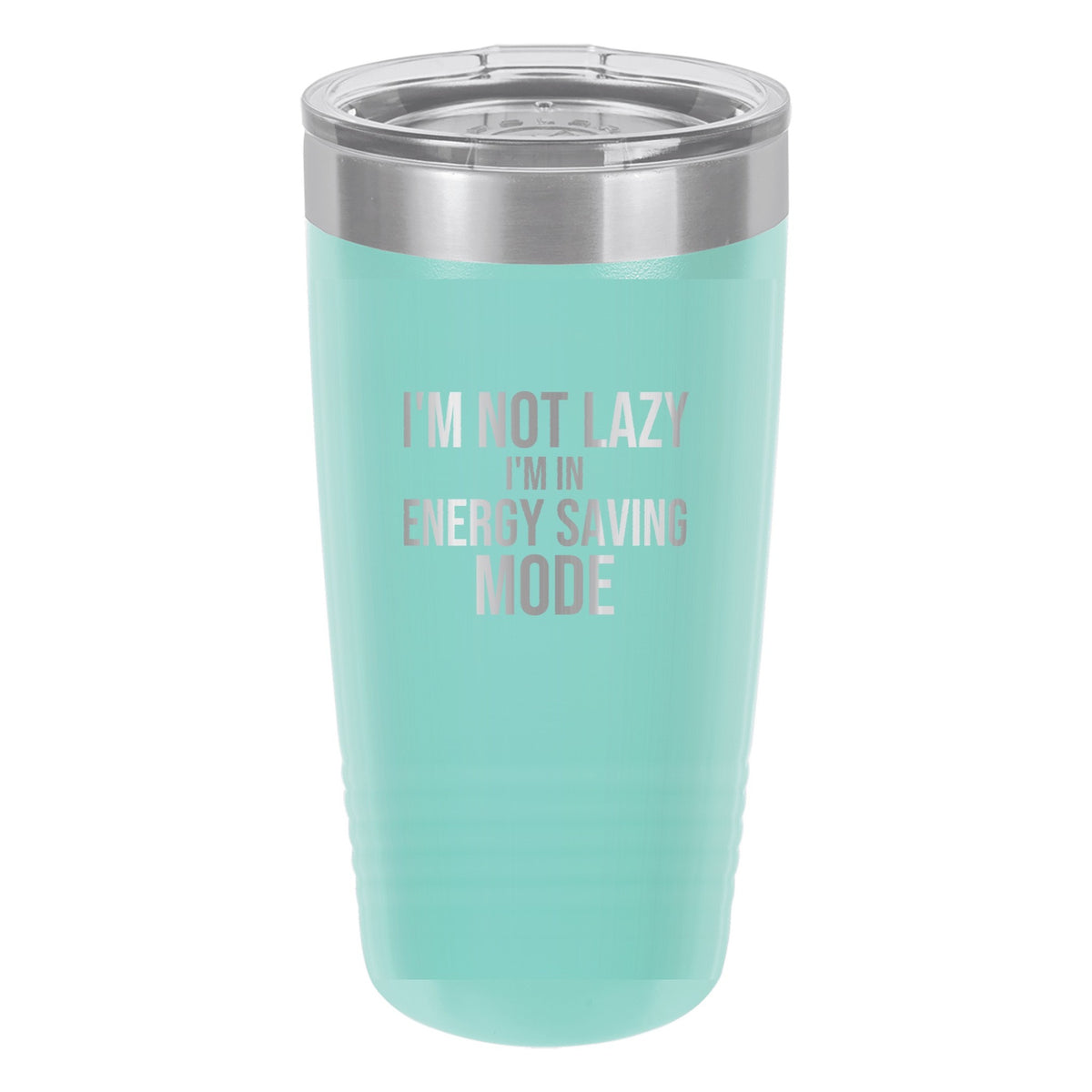 Energy Saving Mode laser etched 20 oz Polar Camel ringneck tumbler in Teal