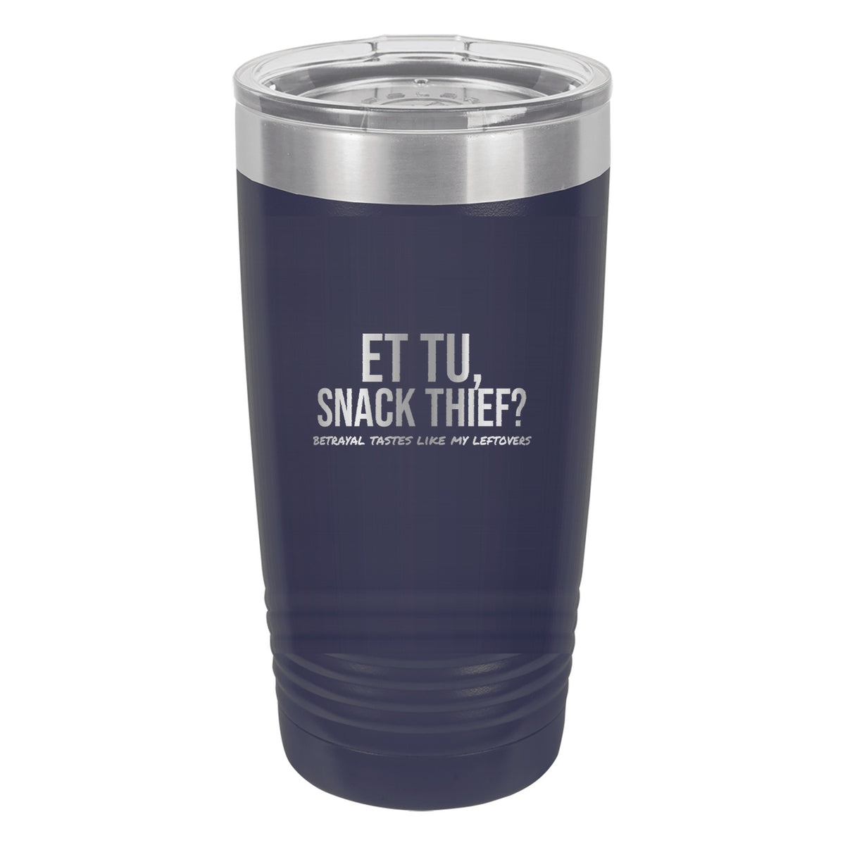 Et Tu Snack Thief laser etched 20 oz Polar Camel ringneck tumbler in Navy Blue