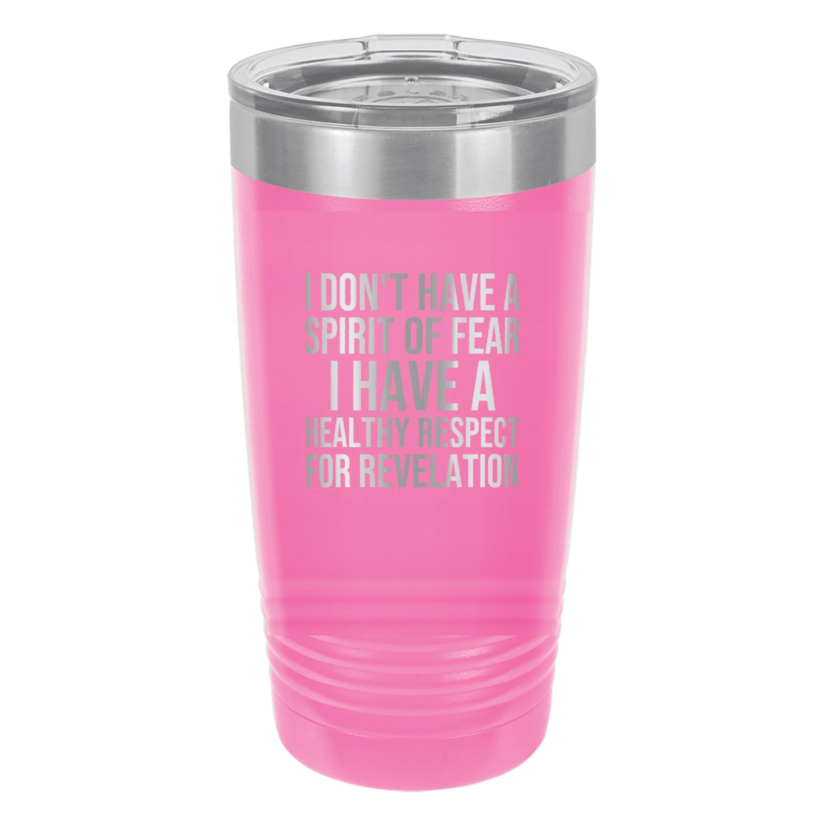 I Don't Have a Spirit of Fear. I Have a Healthy Respect for Revelation tumbler in Pink