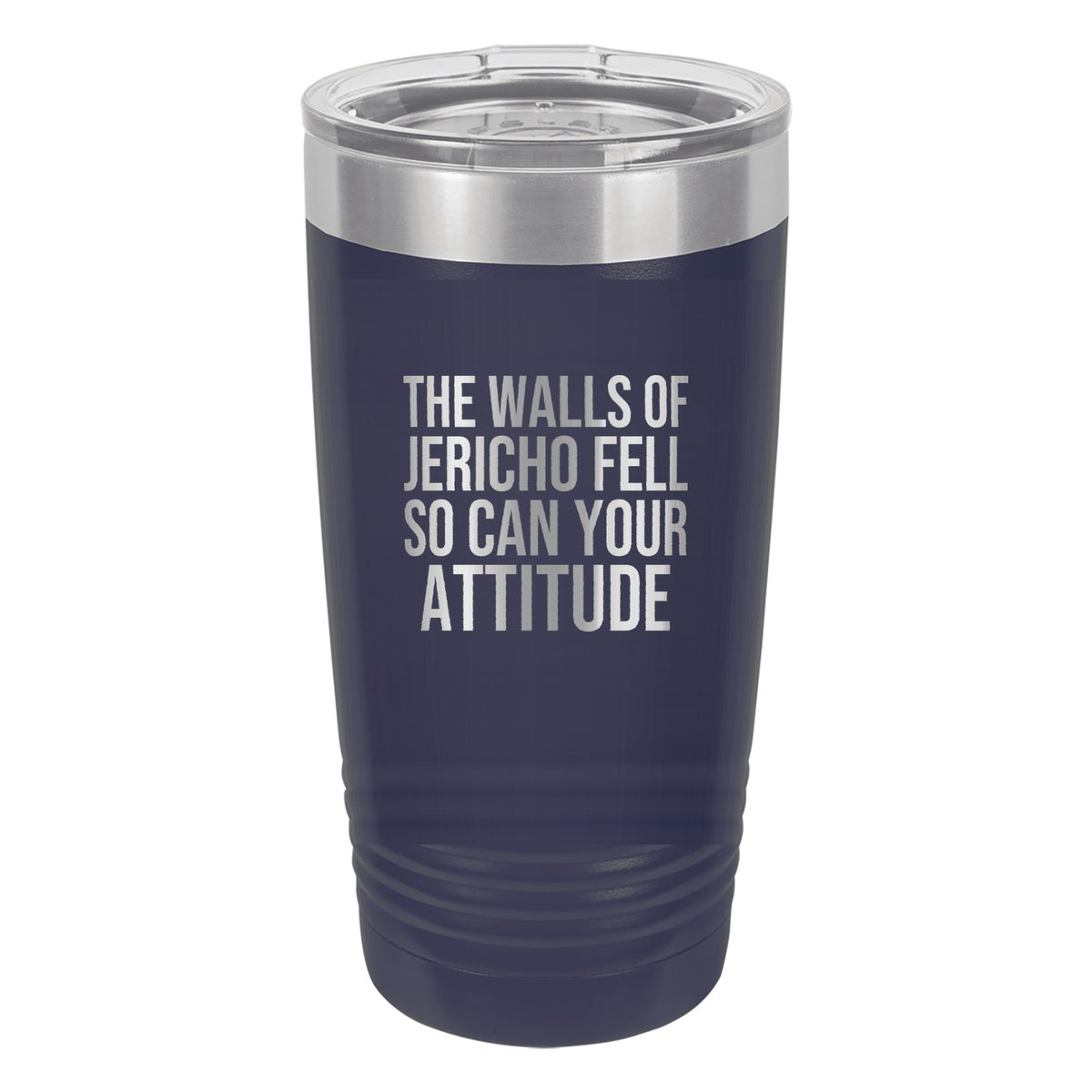 The Walls of Jericho Fell. So Can Your Attitude tumbler in Navy Blue