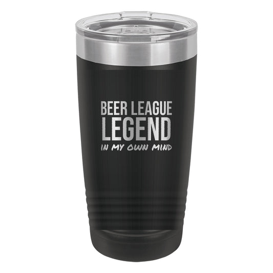 Beer League Legend hockey tumbler in Black