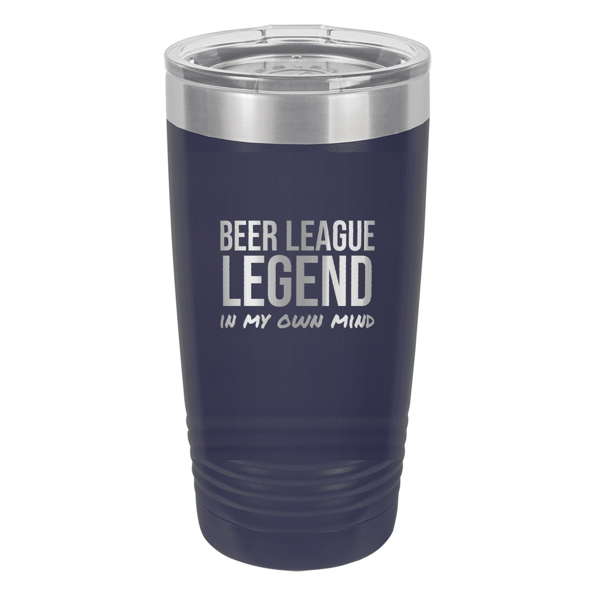 Beer League Legend hockey tumbler in Navy Blue