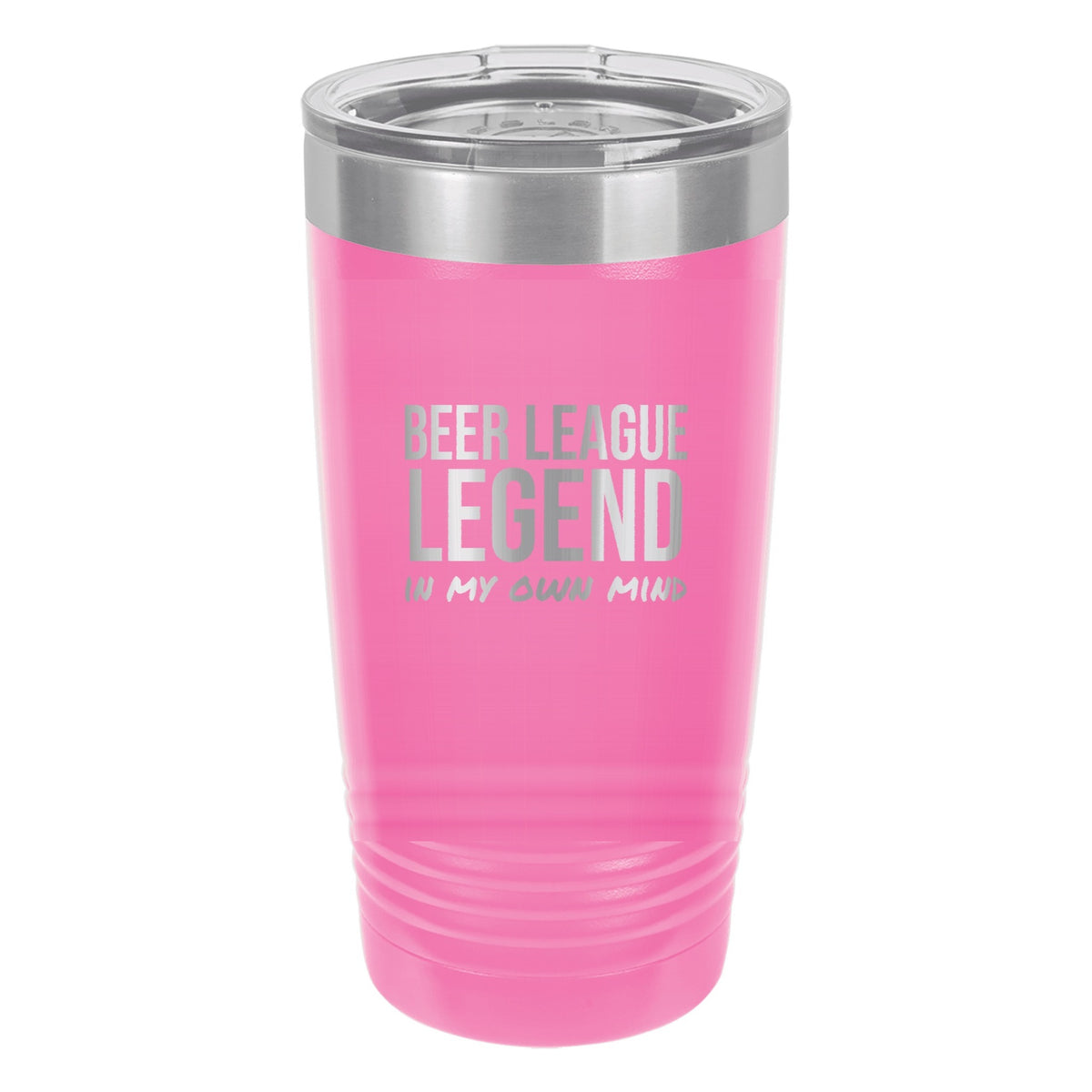 Beer League Legend hockey tumbler in Pink