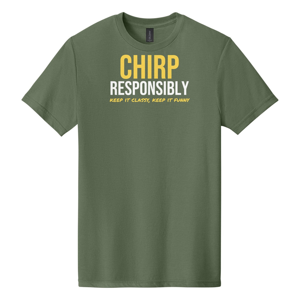 Chirp Responsibly hockey tee in Cactus