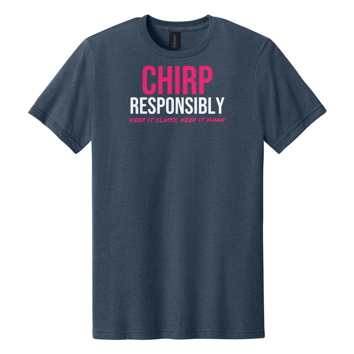 Chirp Responsibly hockey tee in Navy Mist