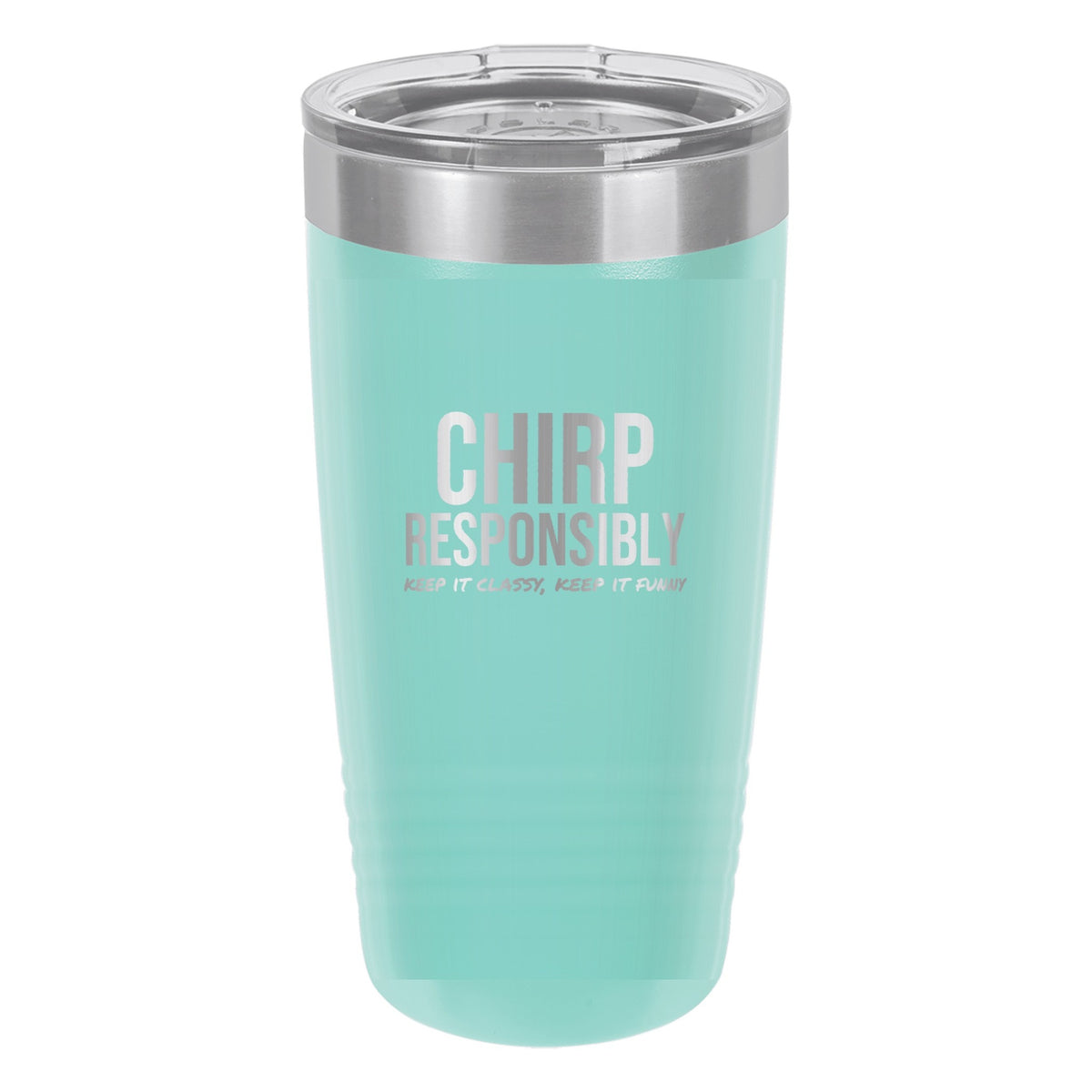 Chirp Responsibly hockey tumbler in Teal