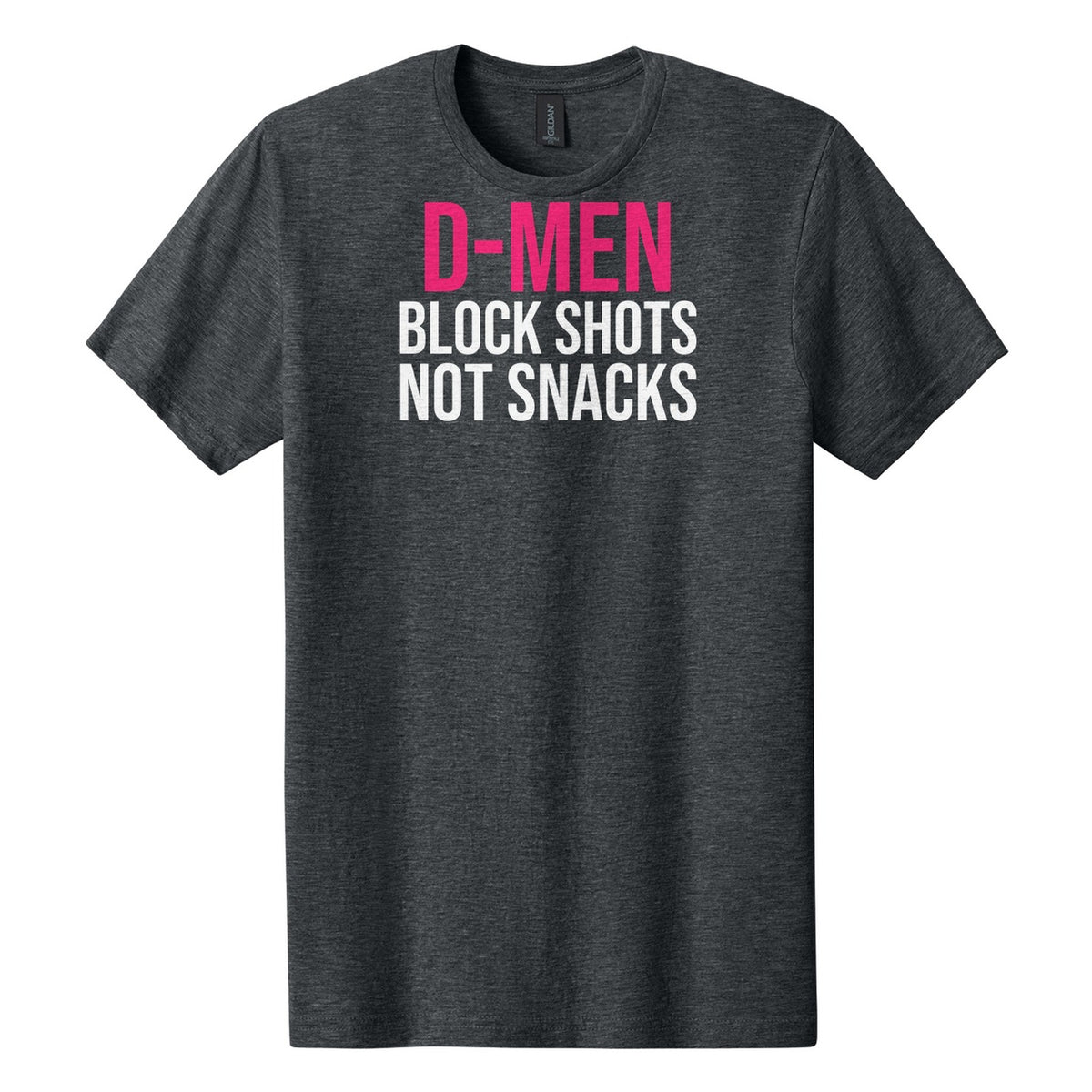 D-Men Block Shots Not Snacks hockey tee in Dark Heather