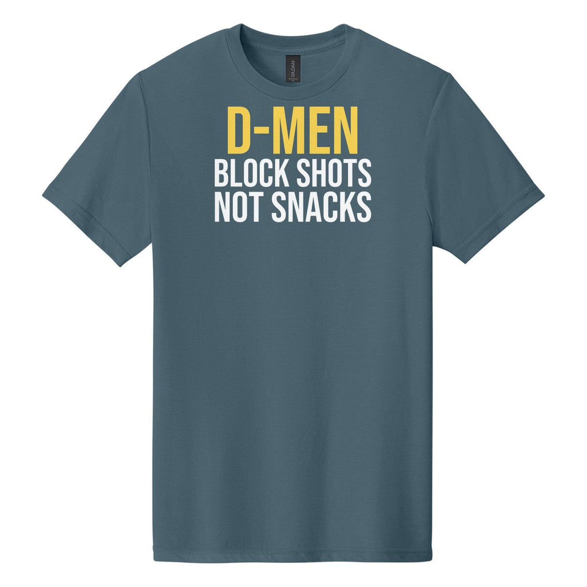 D-Men Block Shots Not Snacks hockey tee in Steel Blue