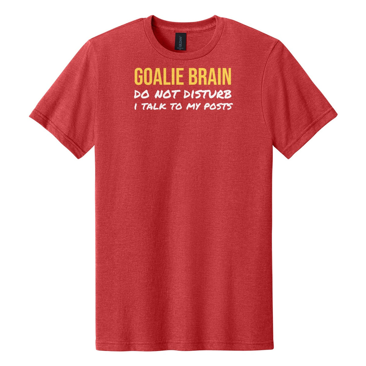 Goalie Brain Do Not Disturb hockey tee in Red Mist