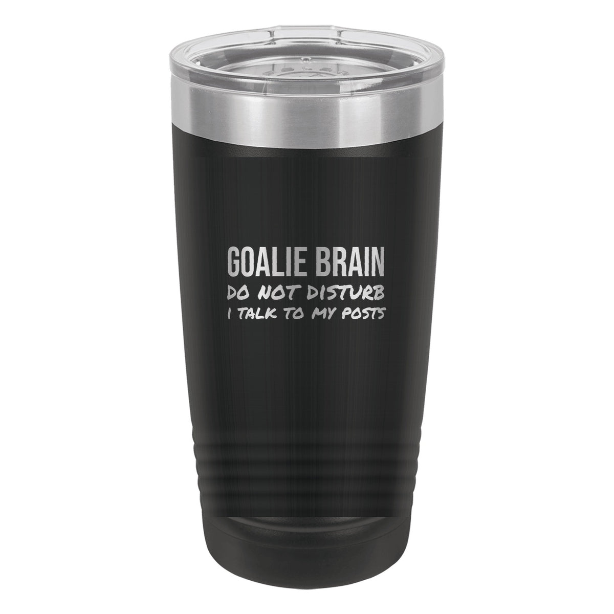 Goalie Brain Do Not Disturb hockey tumbler in Black