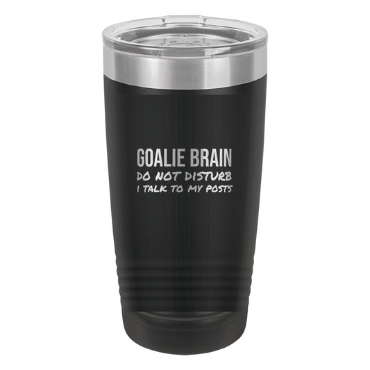 Goalie Brain Do Not Disturb hockey tumbler in Black