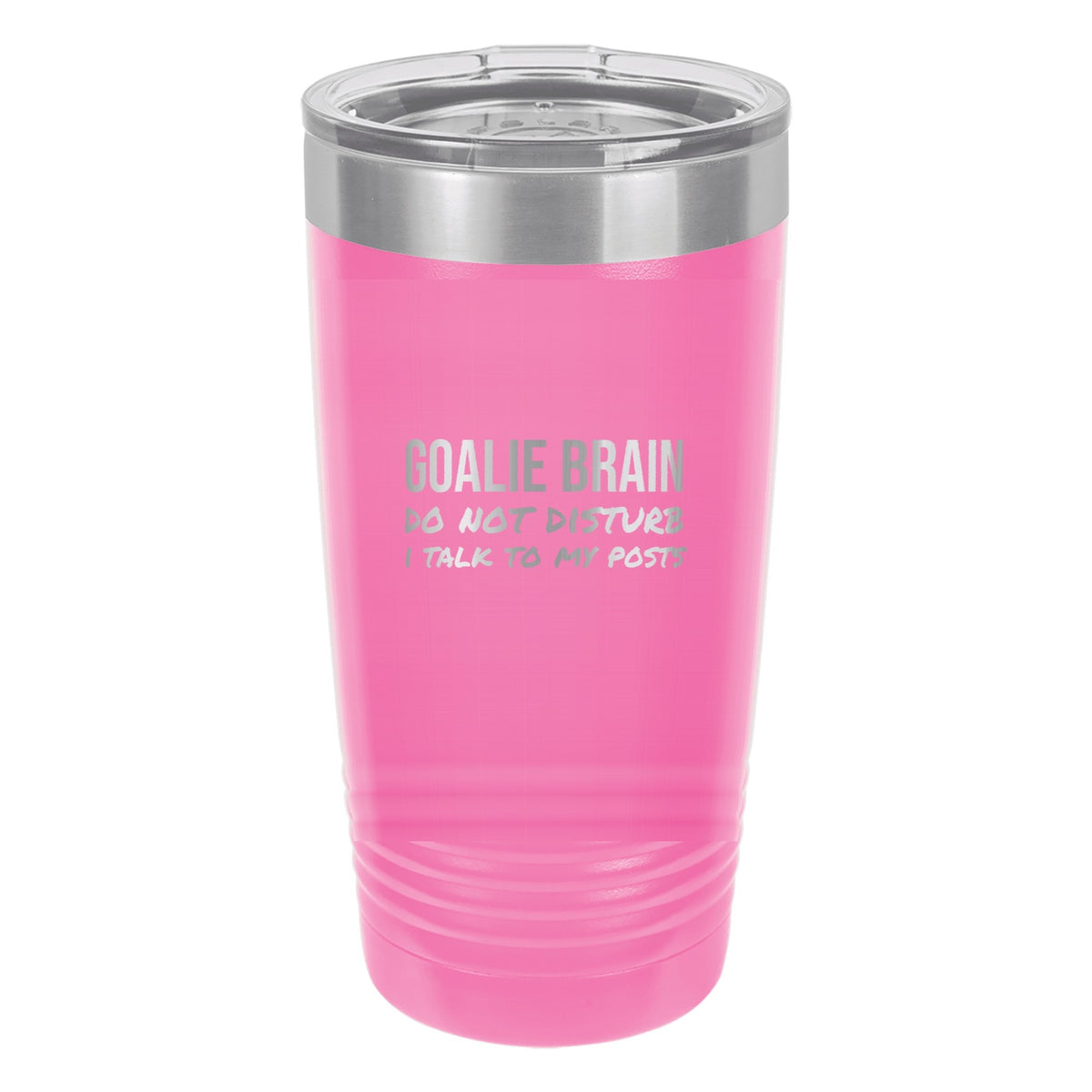 Goalie Brain Do Not Disturb hockey tumbler in Pink