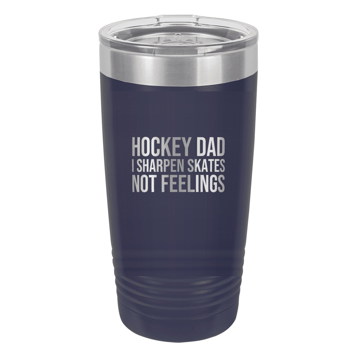 Hockey Dad Fixes Skates Not Feelings hockey tumbler in Navy Blue