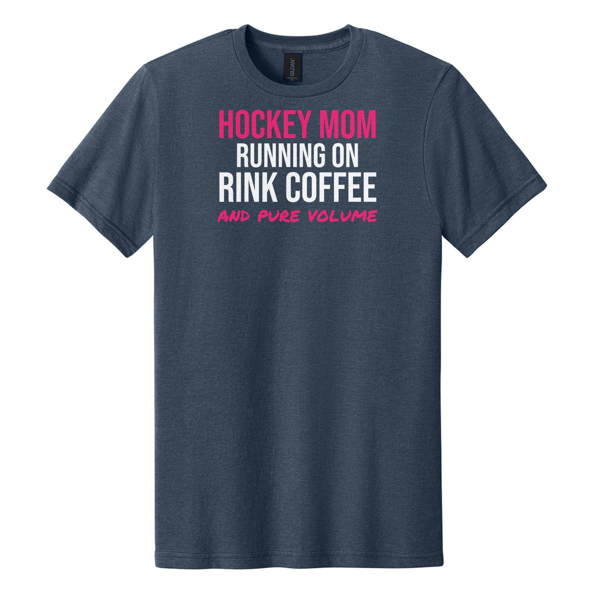 Hockey Mom Running On Rink Coffee hockey tee in Navy Mist