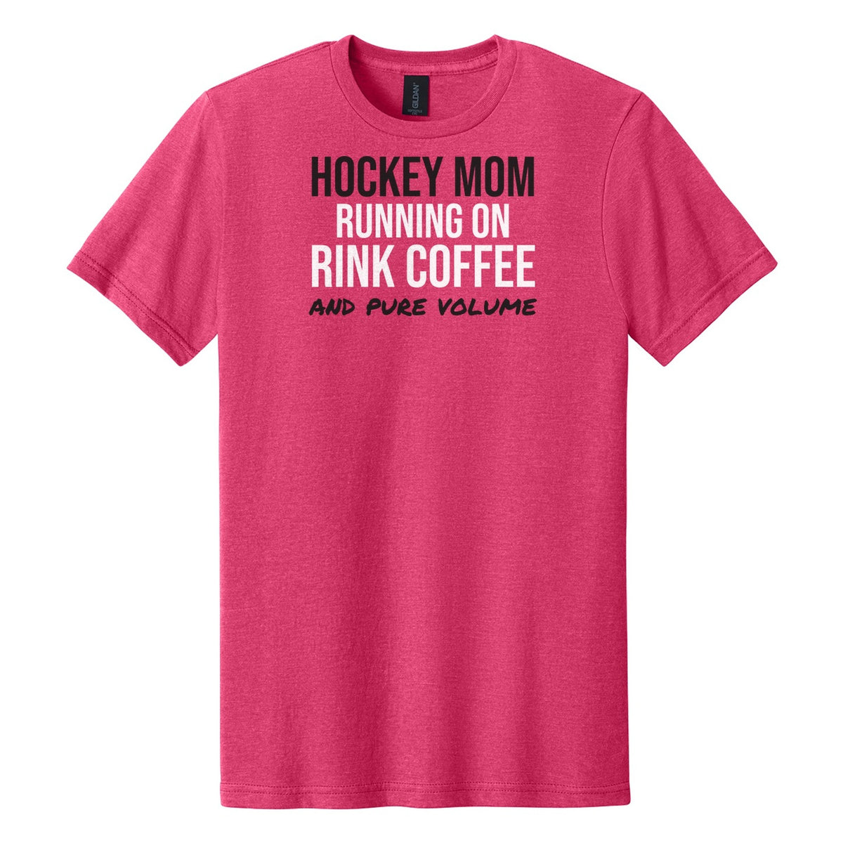 Hockey Mom Running On Rink Coffee hockey tee in Pink Lemonade Mist