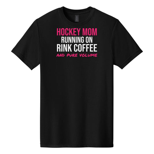 Hockey Mom Running On Rink Coffee hockey tee in Pitch Black