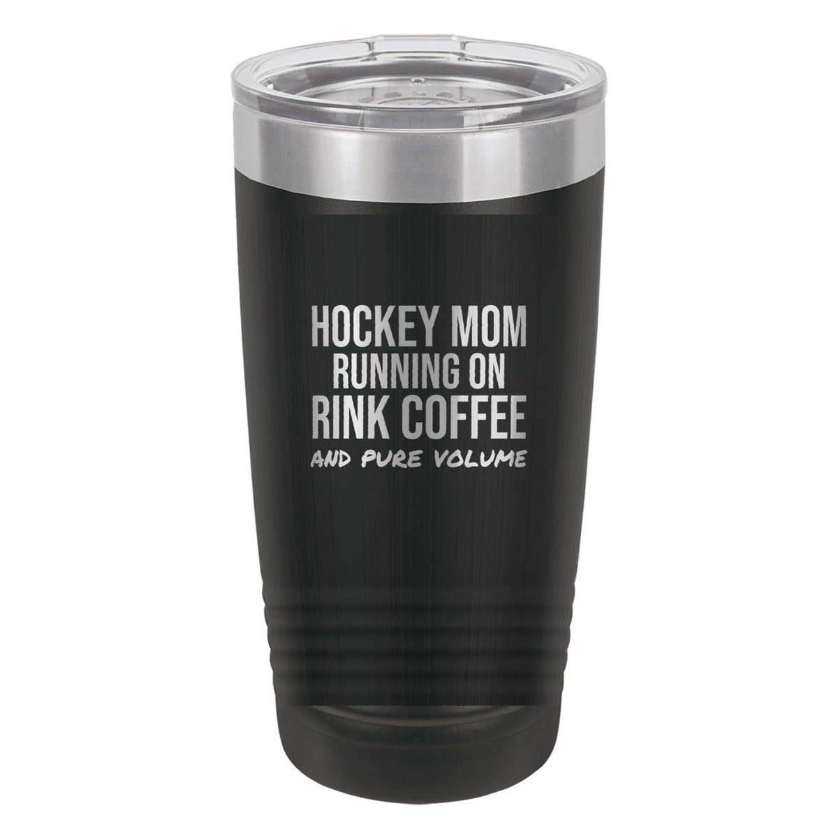 Hockey Mom Running On Rink Coffee hockey tumbler in Black