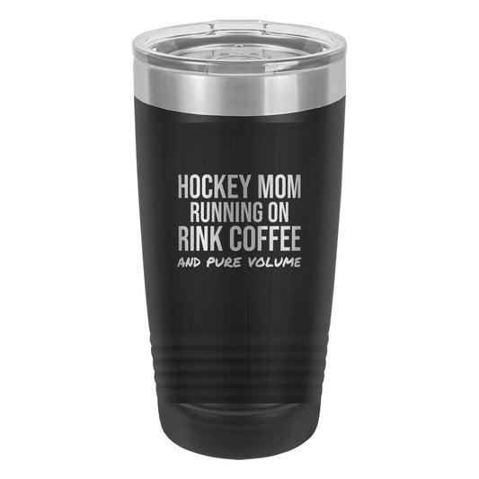 Hockey Mom Running On Rink Coffee hockey tumbler in Black