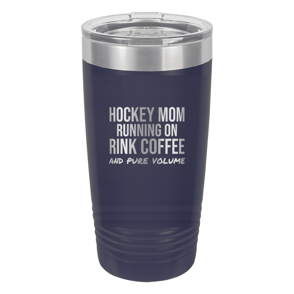 Hockey Mom Running On Rink Coffee hockey tumbler in Navy Blue