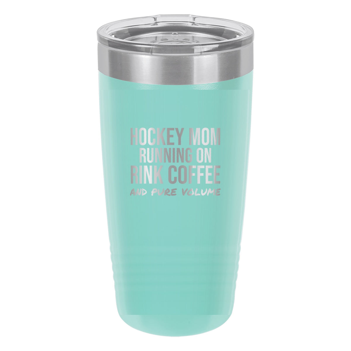 Hockey Mom Running On Rink Coffee hockey tumbler in Teal