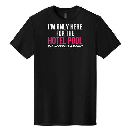 Here For The Hotel Pool hockey tee in Pitch Black