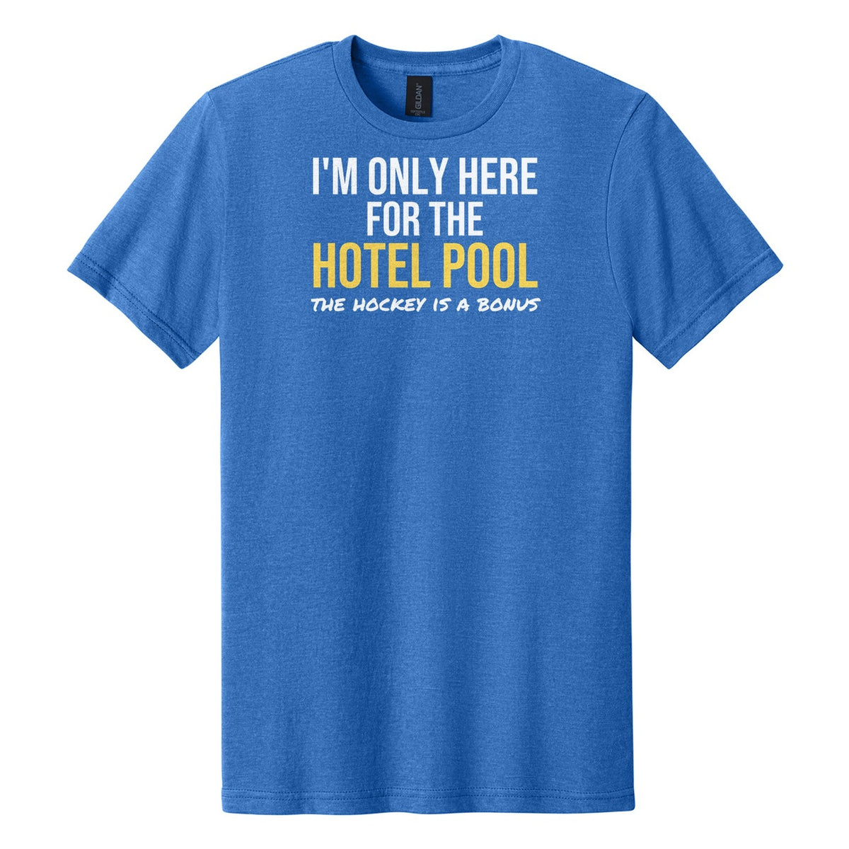Here For The Hotel Pool hockey tee in Royal Mist