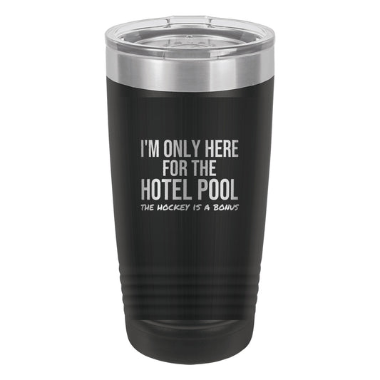 Here For The Hotel Pool hockey tumbler in Black