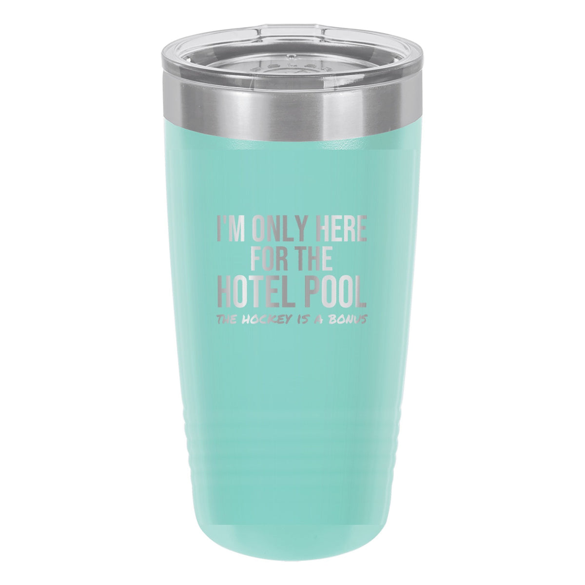 Here For The Hotel Pool hockey tumbler in Teal