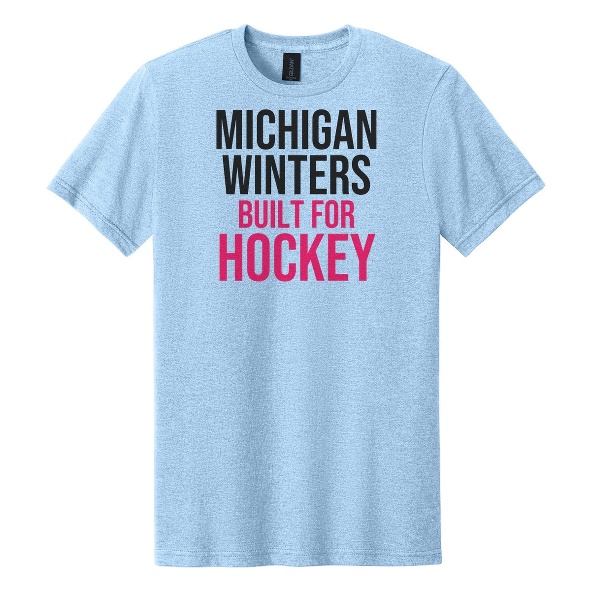 Michigan Winters Built For Hockey hockey tee in Light Blue Mist