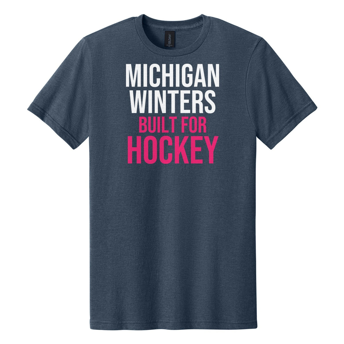 Michigan Winters Built For Hockey hockey tee in Navy Mist
