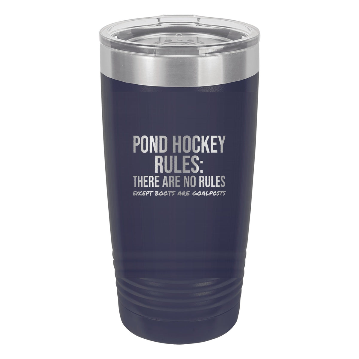 Pond Hockey Rules No Rules hockey tumbler in Navy Blue