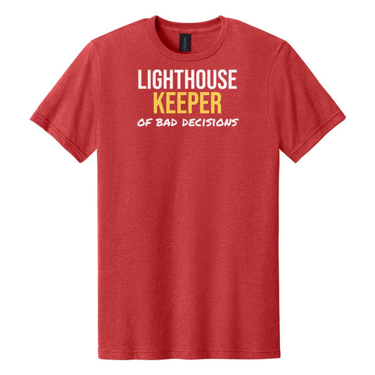 Lighthouse Keeper Of Bad Decisions tee on Gildan Softstyle CVC 64000CVC in Red Mist