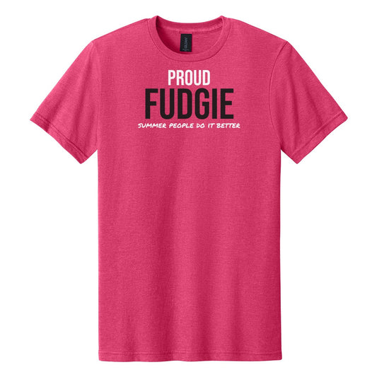 Proud Fudgie tee on Gildan Softstyle CVC 64000CVC in Pink Lemonade Mist