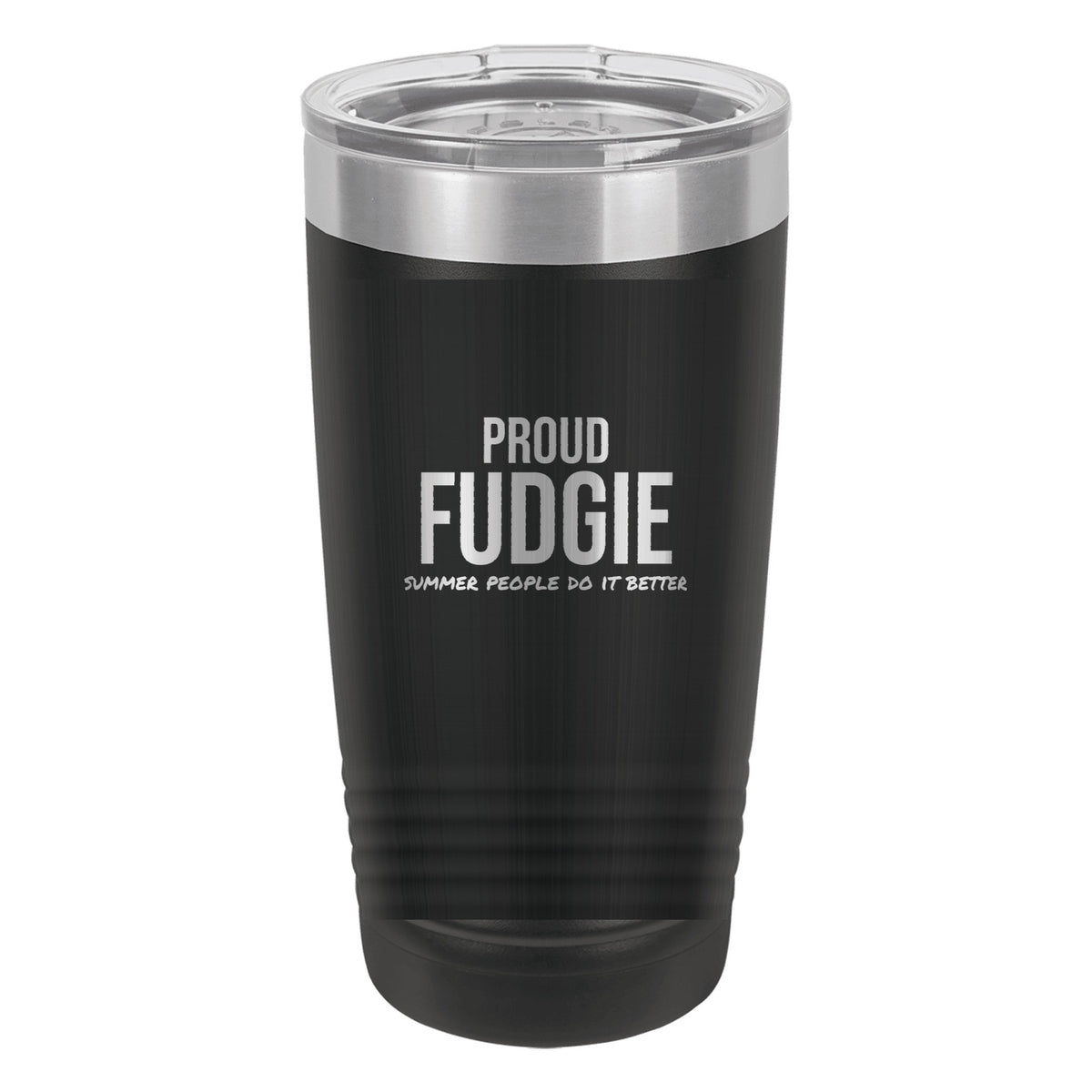 Proud Fudgie laser etched 20 oz Polar Camel ringneck tumbler in Black