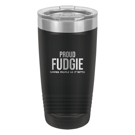 Proud Fudgie laser etched 20 oz Polar Camel ringneck tumbler in Black