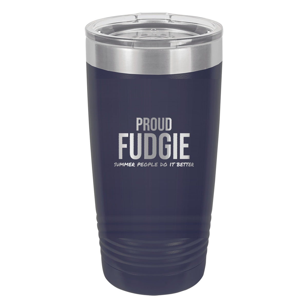 Proud Fudgie laser etched 20 oz Polar Camel ringneck tumbler in Navy Blue